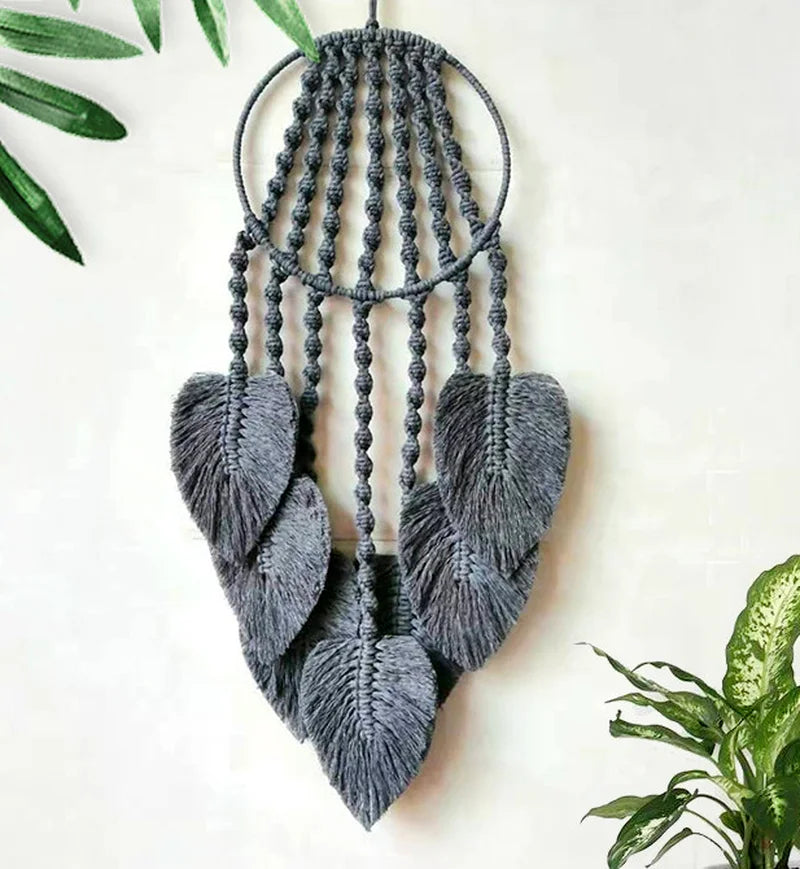 Feather Leaf Macrame Hoop Dream Catcher