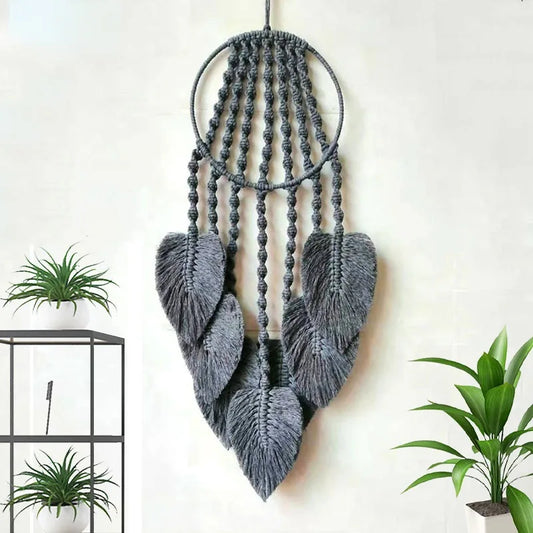 Feather Leaf Macrame Hoop Dream Catcher