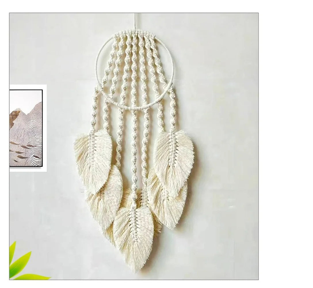 Feather Leaf Macrame Hoop Dream Catcher