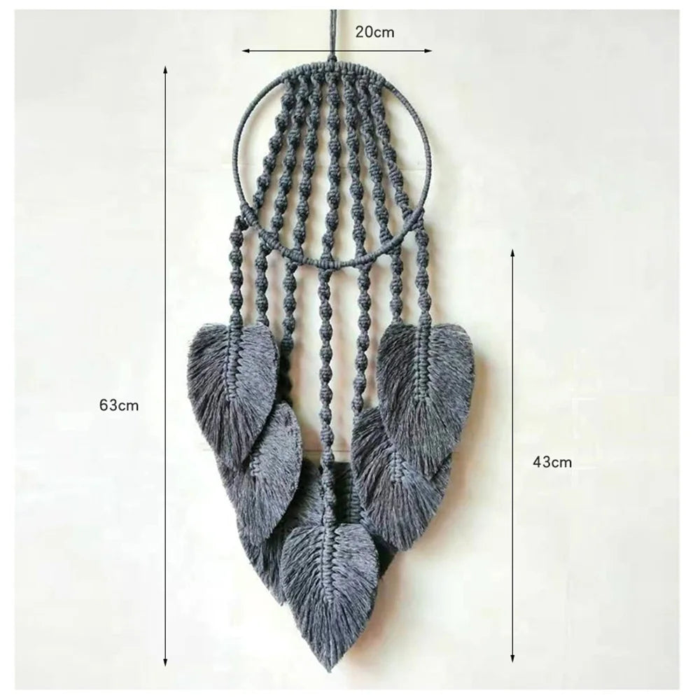 Feather Leaf Macrame Hoop Dream Catcher