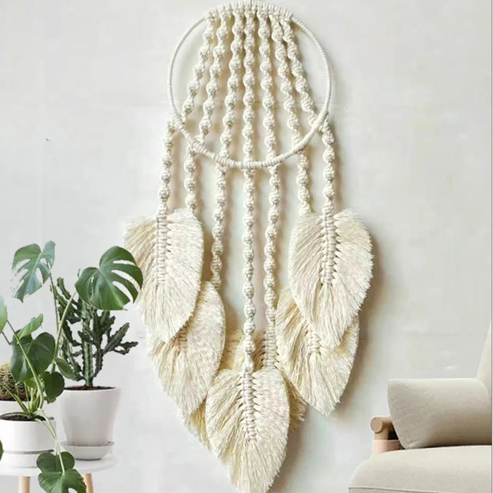 Feather Leaf Macrame Hoop Dream Catcher