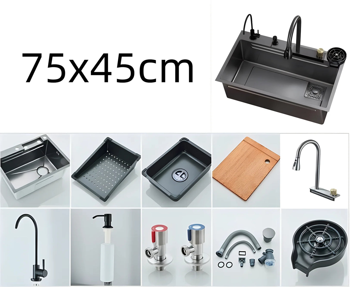 Modern black stainless steel double bowl kitchen sink