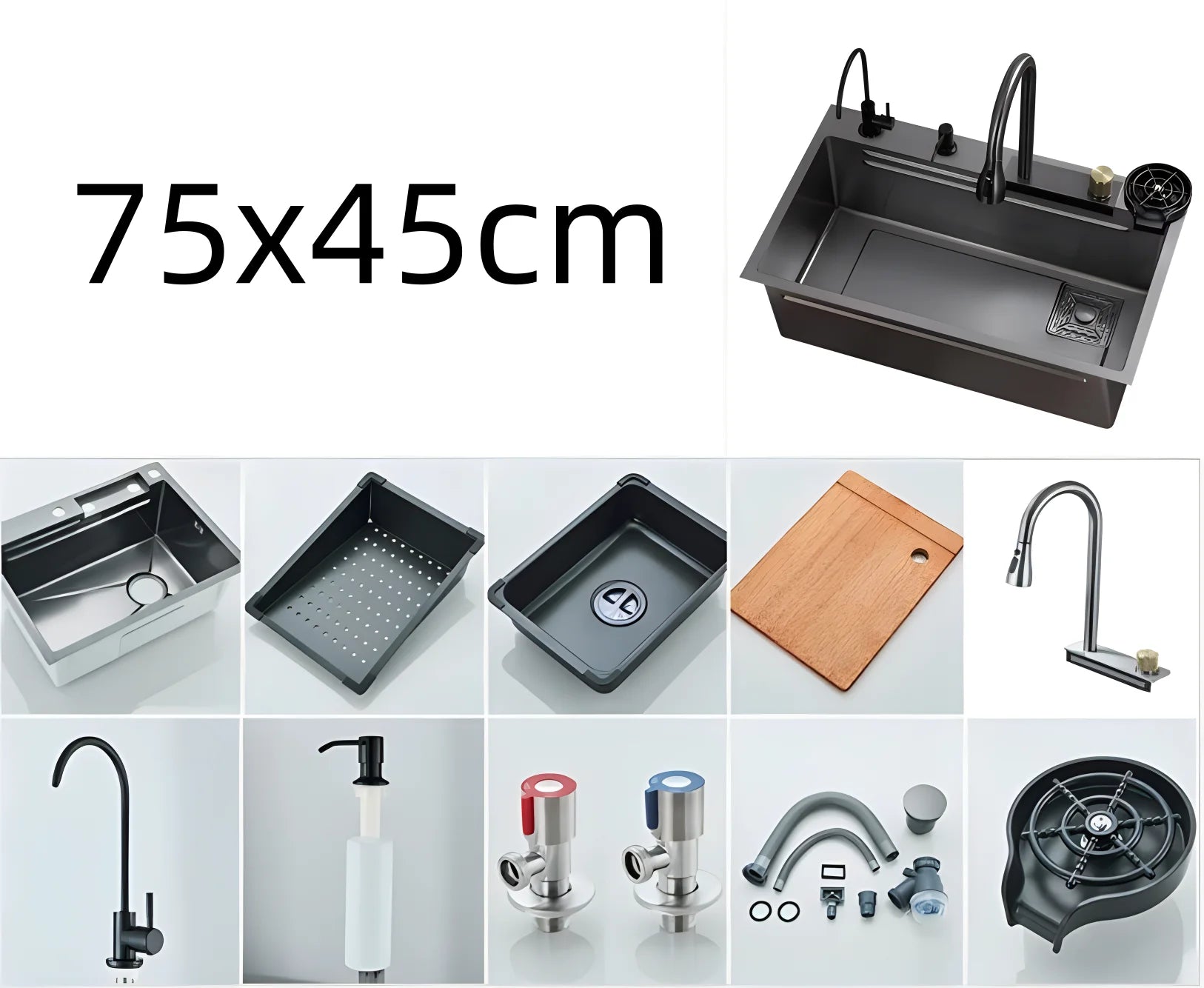 Modern black stainless steel double bowl kitchen sink