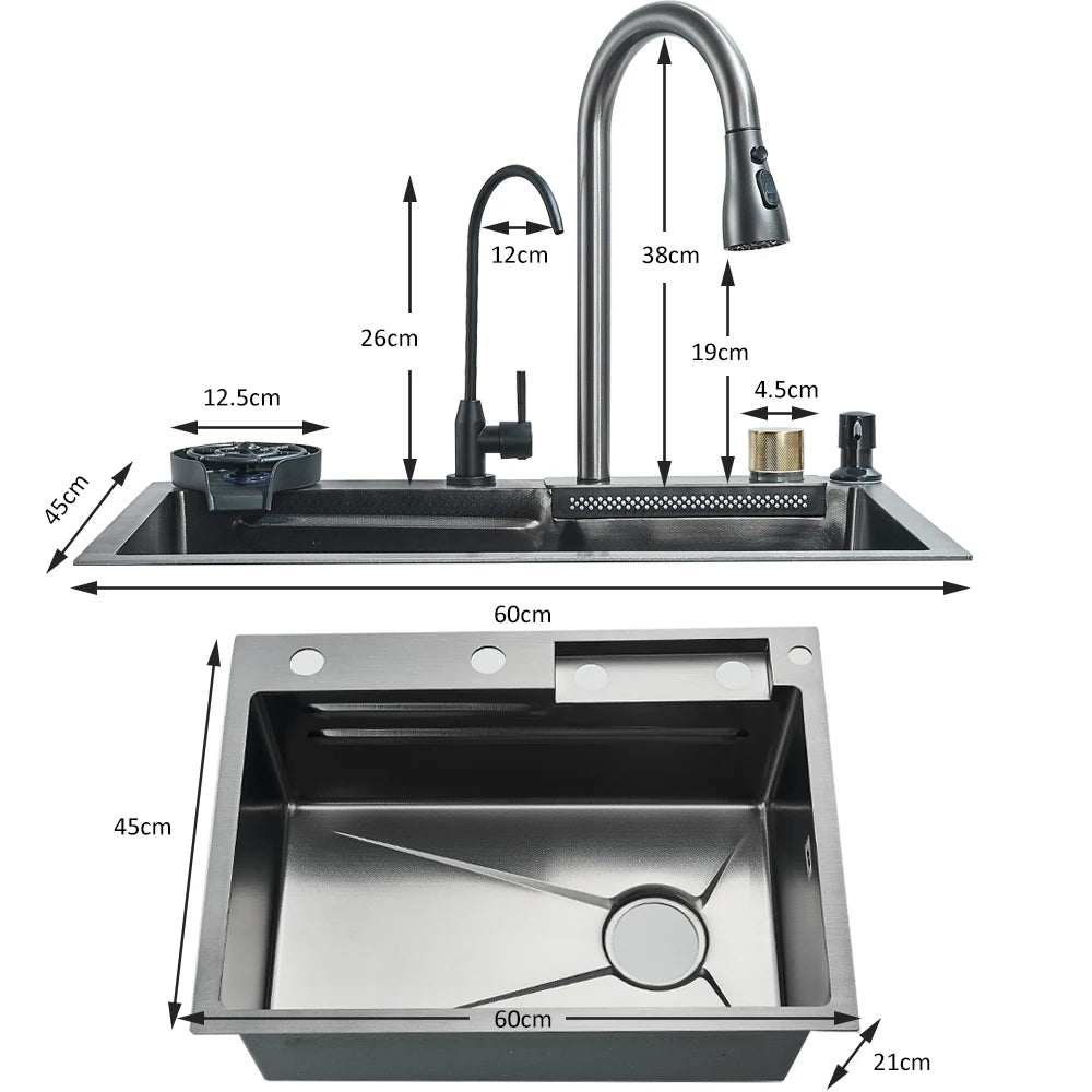 Modern grey waterfall kitchen sink for sale