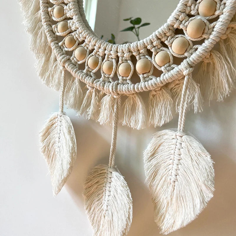 Braided Leaf Tassel Mirror Wall Decor