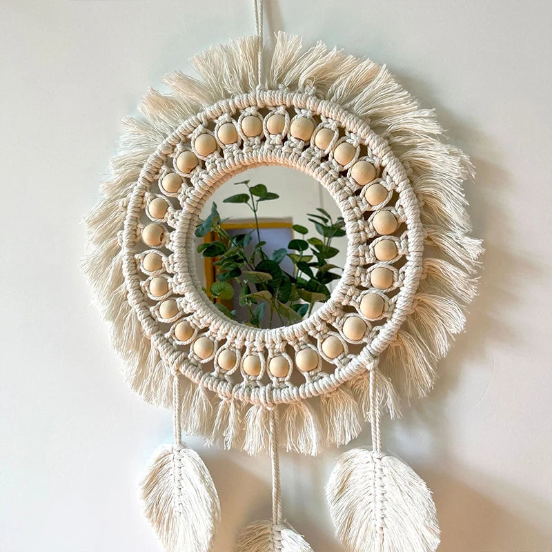 Braided Leaf Tassel Mirror Wall Decor