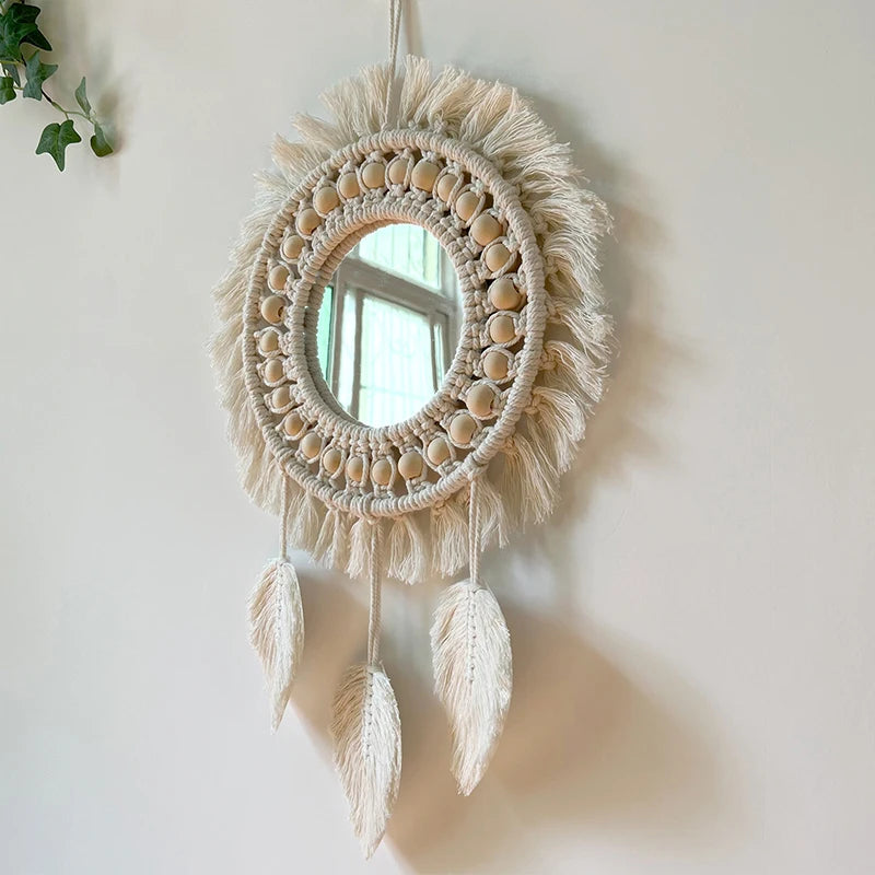 Braided Leaf Tassel Mirror Wall Decor