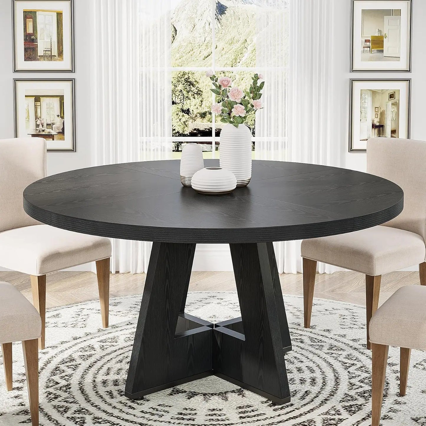 black wood round dining table​