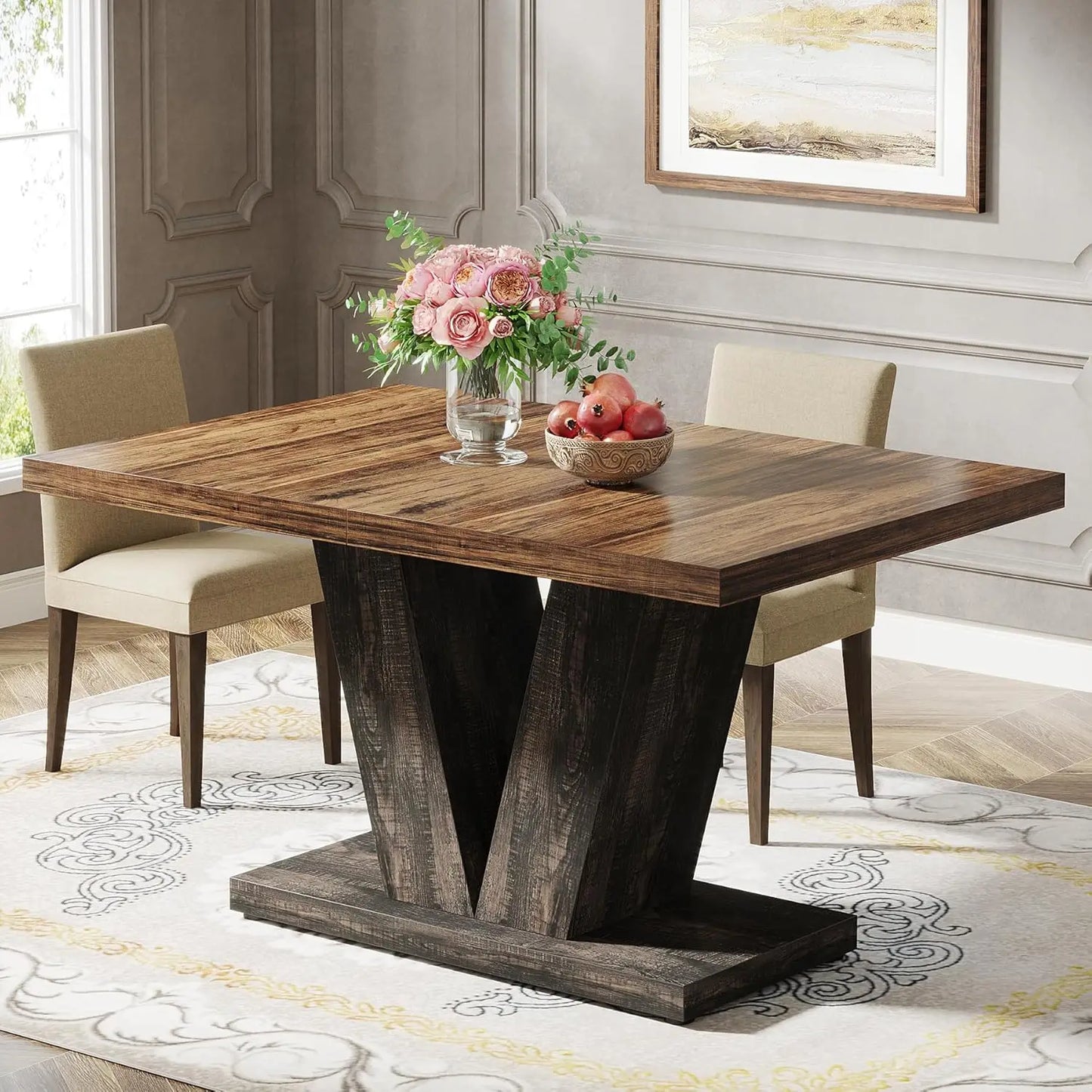 brown rustic dining table​ 47 inch