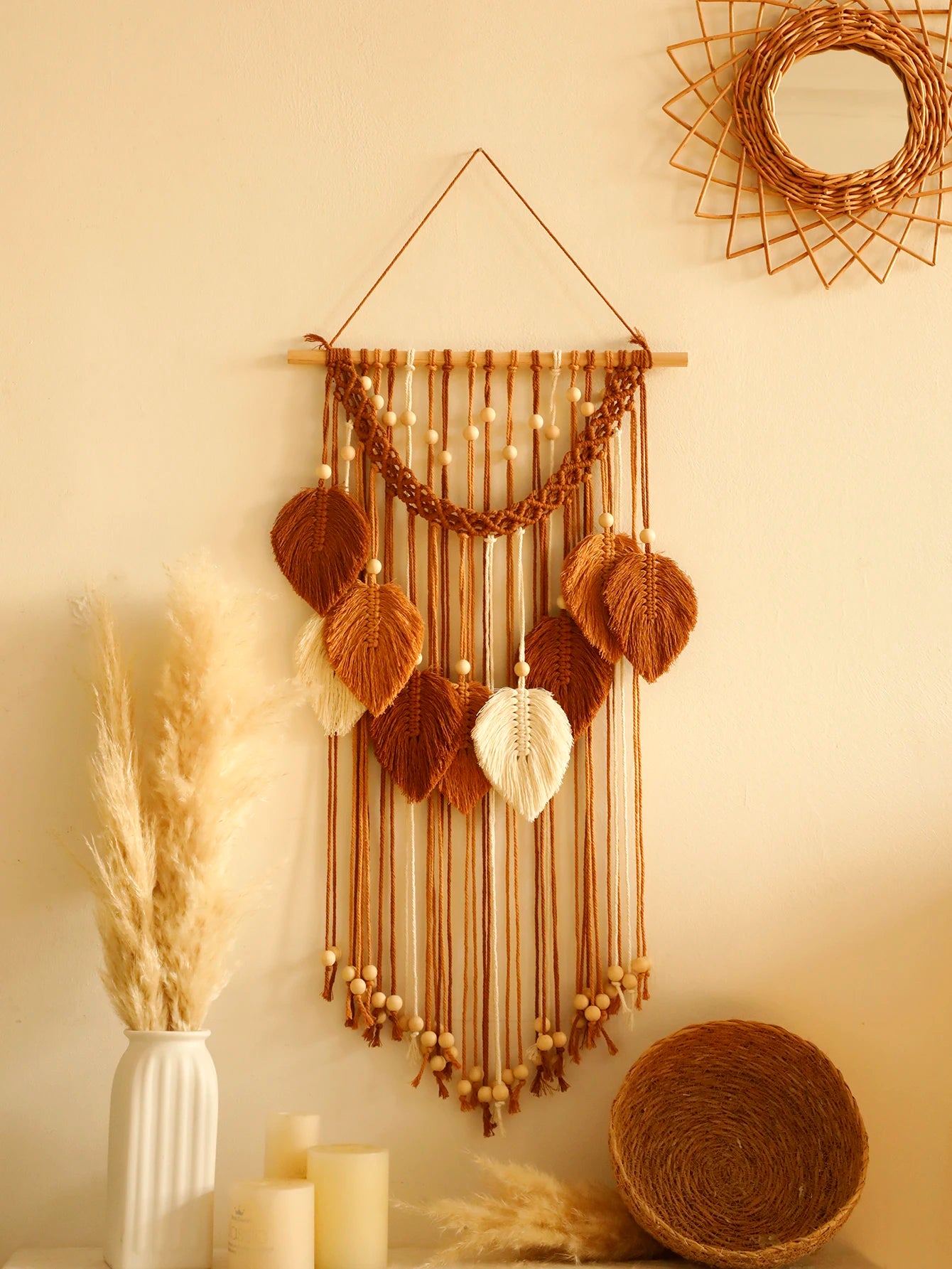 orange macrame wall hangings