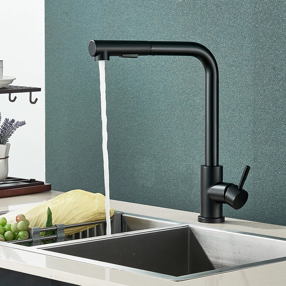 straight black kitchen faucet